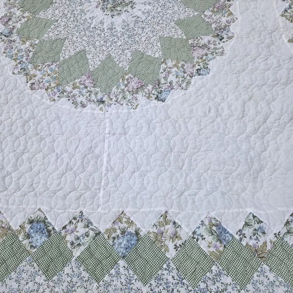 VTG Full Size Colormate Patchwork Quilt Lone Star Floral Gingham 76x96 Sears